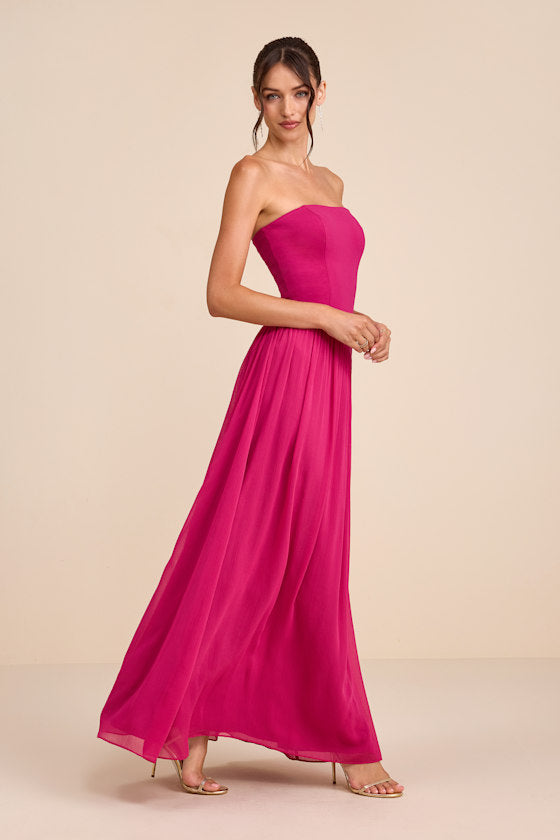 Beth Berry Pink Strapless Drop Waist Maxi Dress
