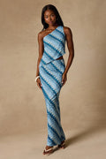 Fiala Blue Multi Crochet Chevron Mermaid Maxi Skirt