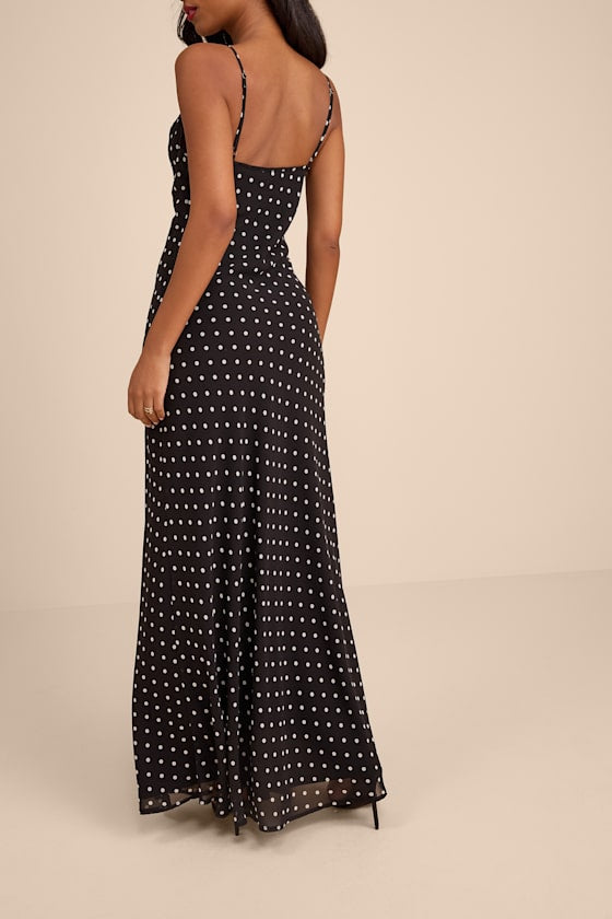 Adaria Black Polka Dot Cowl Neck Maxi Dress