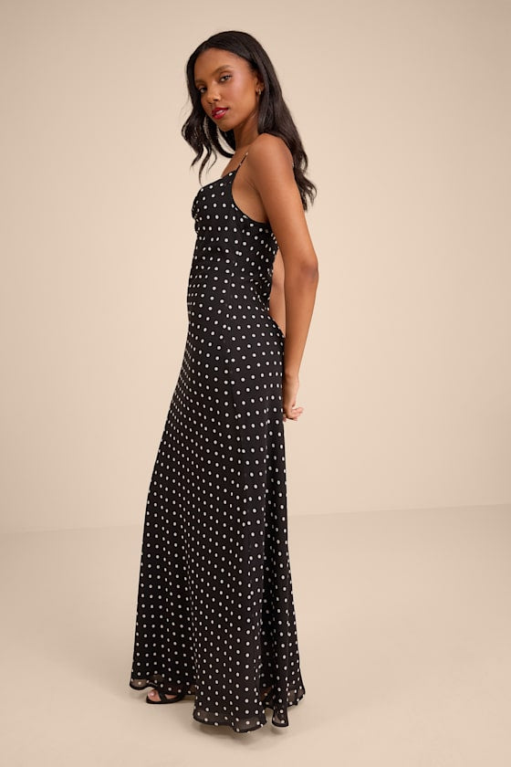 Adaria Black Polka Dot Cowl Neck Maxi Dress