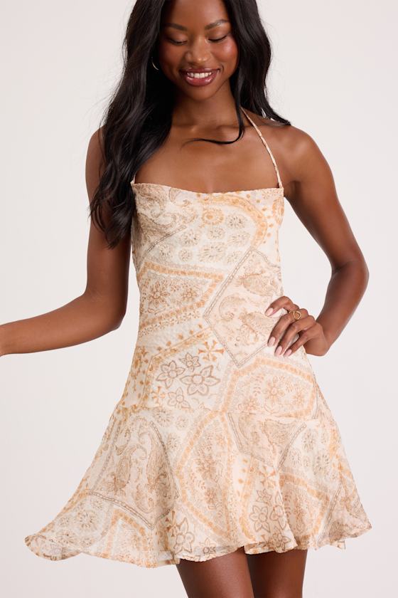 Nell Multi Boho Print Halter Mini Dress