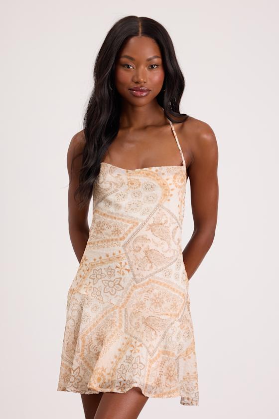 Nell Multi Boho Print Halter Mini Dress