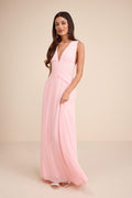 Kelina Light Pink Pleated Drop Waist Maxi Dress