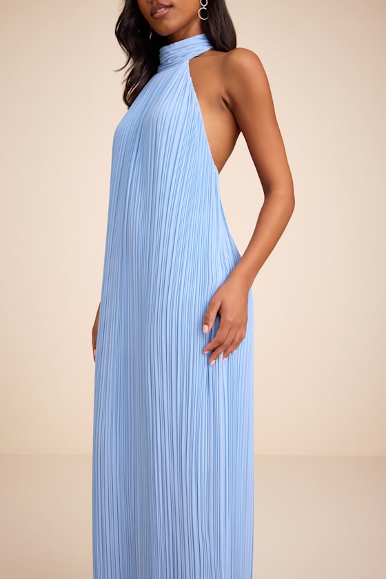 Marta Powder Blue Pleated Backless Maxi Dress
