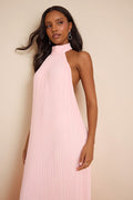 Marta Light Pink Pleated Backless Maxi Dress