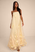 Allie Light Yellow Floral Applique Shift Maxi Dress