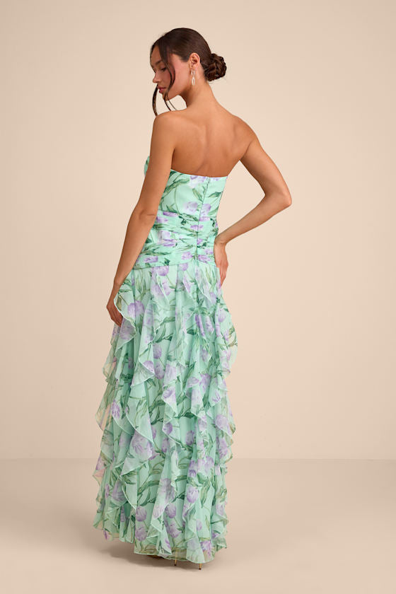 Danna Mint Multi Floral Ruffled Maxi Dress