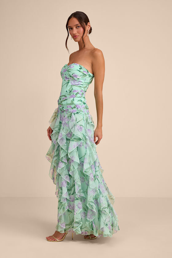 Danna Mint Multi Floral Ruffled Maxi Dress