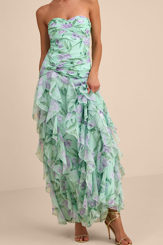 Danna Mint Multi Floral Ruffled Maxi Dress