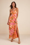 Zarina Orange Multi Floral Ruffled Maxi Dress