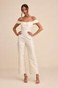 Jaz Ivory Floral Jacquard Off-the-Shoulder Jumpsuit