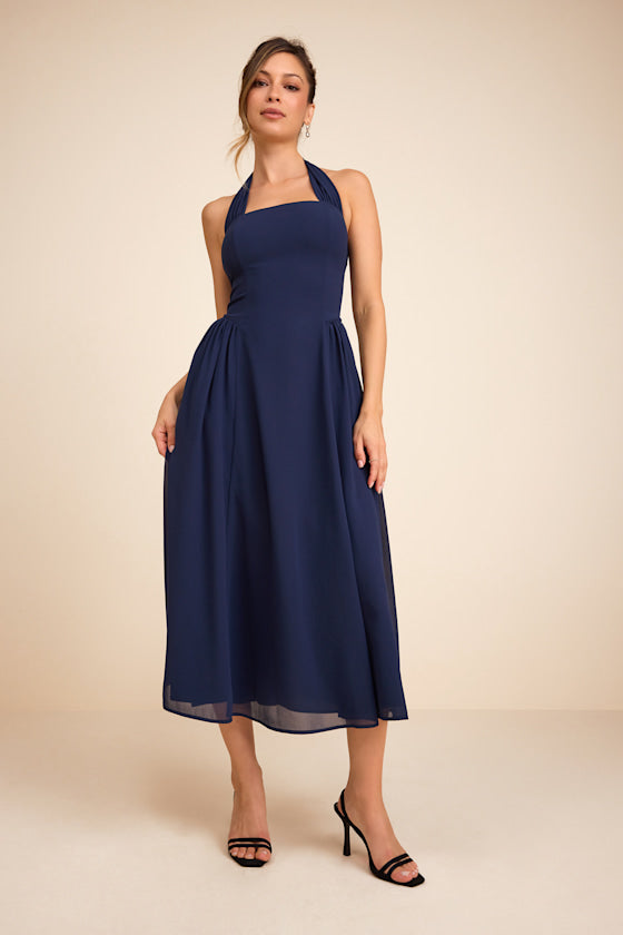 Conway Navy Blue Halter Midi Dress