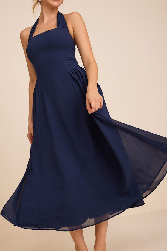 Conway Navy Blue Halter Midi Dress