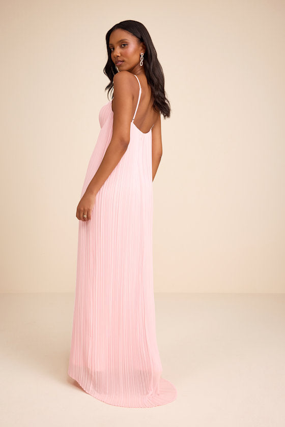 Avi Light Pink Pleated Sleeveless Maxi Dress