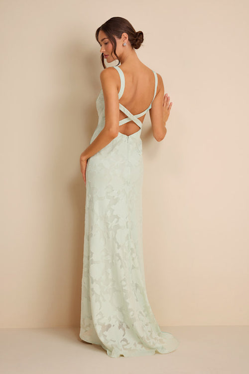 Perfectly Classy Dusty Sage Floral Burnout Backless Maxi Dress
