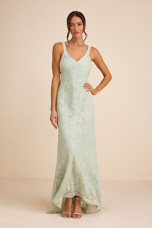 Perfectly Classy Dusty Sage Floral Burnout Backless Maxi Dress