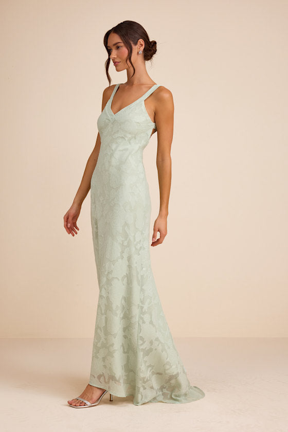 Perfectly Classy Dusty Sage Floral Burnout Backless Maxi Dress