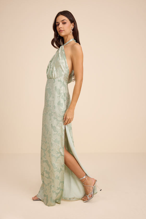 Indra Sage Floral Burnout Backless Maxi Dress