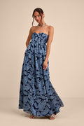 Danalia Navy Floral Burnout Strapless Maxi Dress
