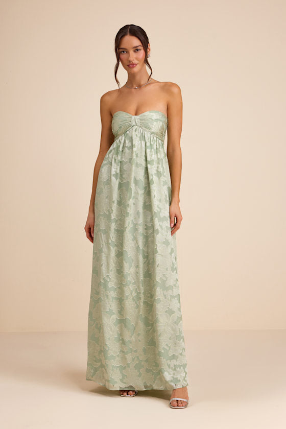 Danalia Sage Floral Burnout Strapless Maxi Dress