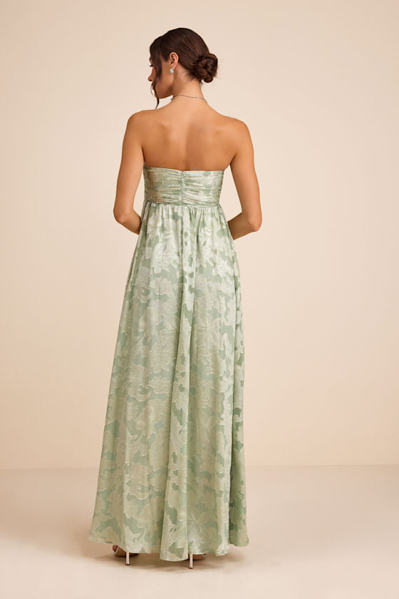 Danalia Sage Floral Burnout Strapless Maxi Dress
