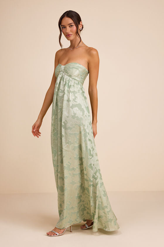 Danalia Sage Floral Burnout Strapless Maxi Dress