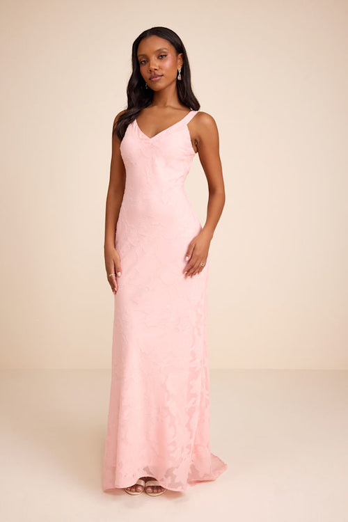 Perfectly Classy Light Pink Floral Burnout Backless Maxi Dress