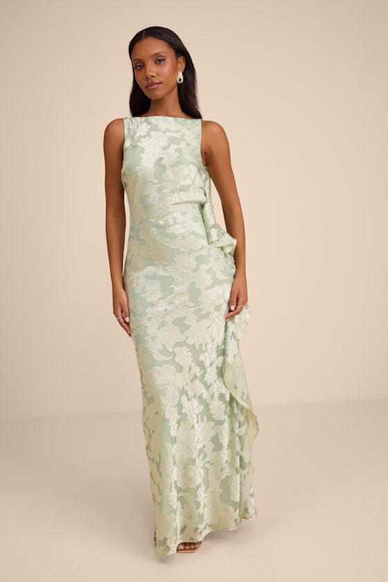 Narelle Sage Floral Burnout Ruffled Maxi Dress