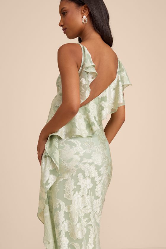 Narelle Sage Floral Burnout Ruffled Maxi Dress