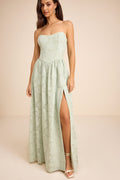 Kalila Sage Floral Burnout Strapless Maxi Dress