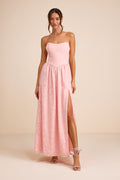 Kalila Light Pink Floral Burnout Strapless Maxi Dress