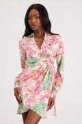 Darine Ivory Multi Boho Print Wrap Mini Dress