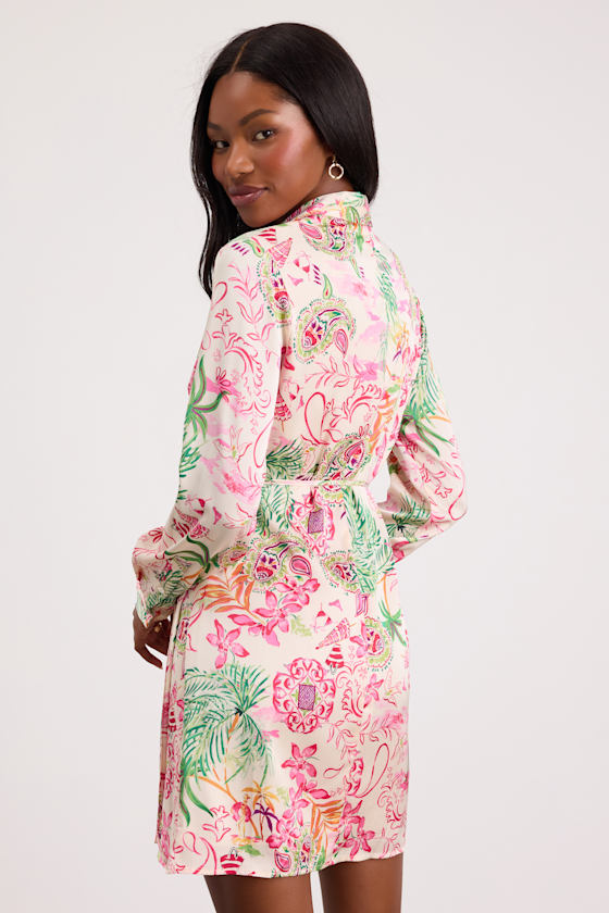 Darine Ivory Multi Boho Print Wrap Mini Dress