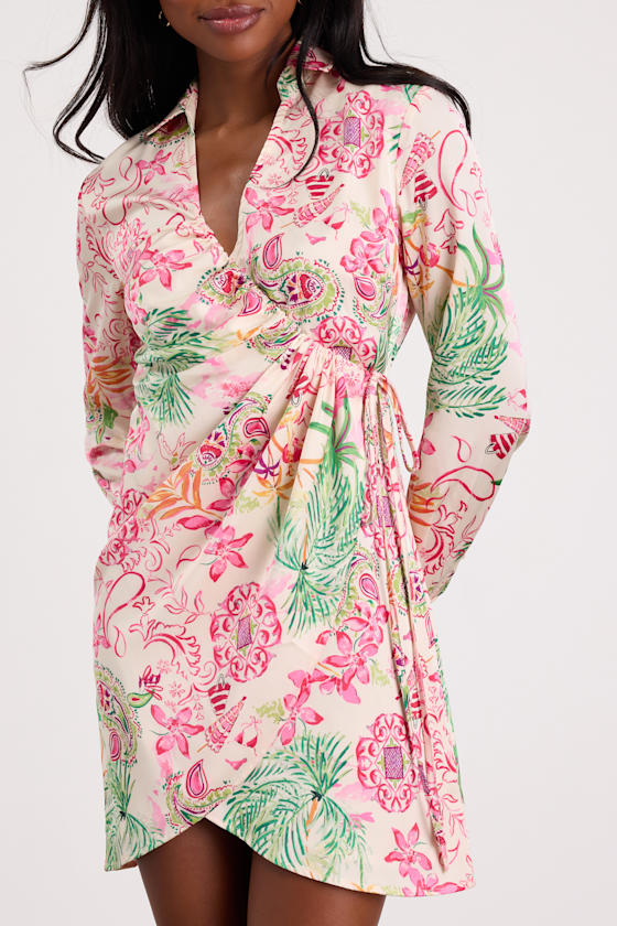Darine Ivory Multi Boho Print Wrap Mini Dress