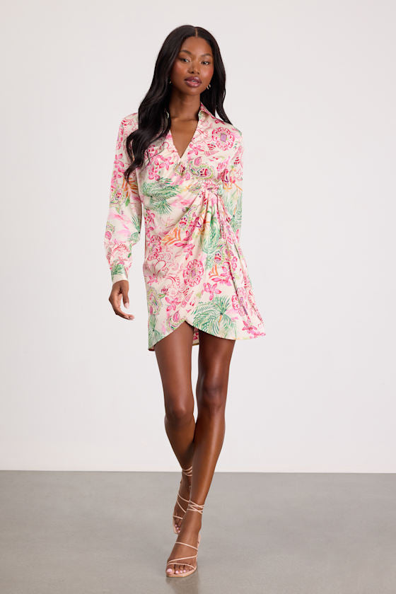 Darine Ivory Multi Boho Print Wrap Mini Dress