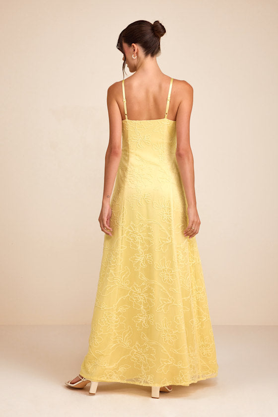 Mitzie Light Yellow Embroidered Maxi Dress
