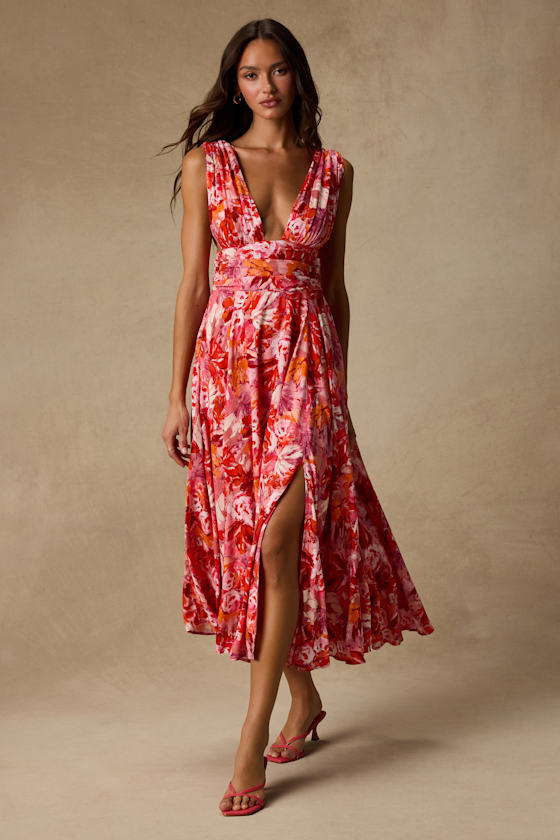 Jaden Pink Multi Abstract Sleeveless Midi Dress