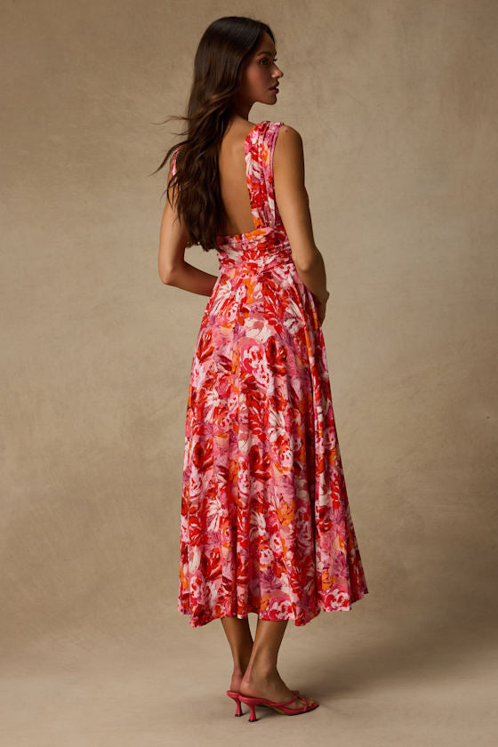 Jaden Pink Multi Abstract Sleeveless Midi Dress