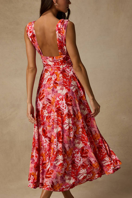 Jaden Pink Multi Abstract Sleeveless Midi Dress