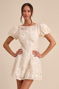 Elfrieda Cream Embroidered Puff Sleeve Mini Dress