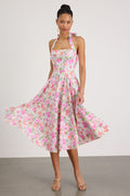 Amasha Ivory Multi Floral Halter Midi Dress