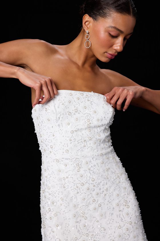 Grecia White Sequin Strapless Mini Dress