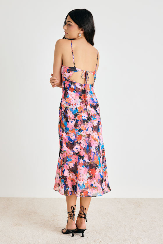 Tisa Pink Multi Floral Slip Midi Dress