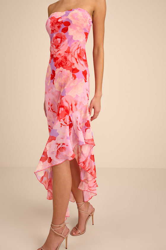 Simia Lavender Multi Floral Asymmetrical Midi Dress