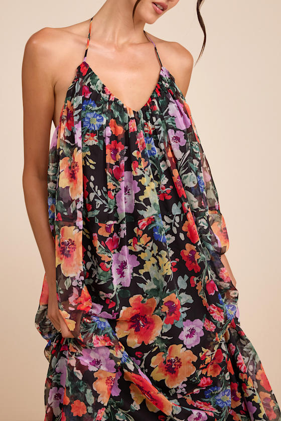Ardelia Black Multi Floral Backless Shift Maxi Dress