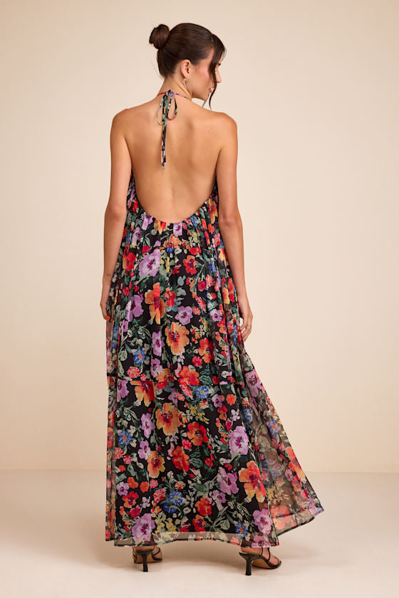Ardelia Black Multi Floral Backless Shift Maxi Dress