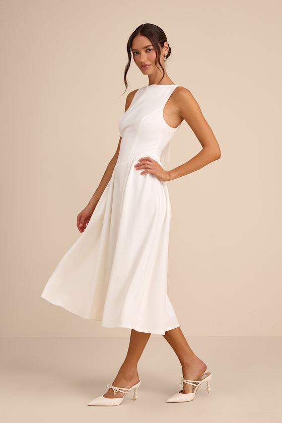 Kenly White Boat Neck Cutout Midi Dress