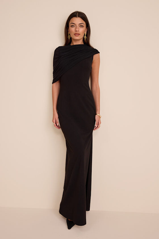 Sutton Black Asymmetrical Column Maxi Dress