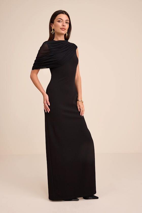 Sutton Black Asymmetrical Column Maxi Dress