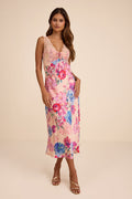 Jaylene Blush Multi Floral Lace Tie-Front Midi Dress